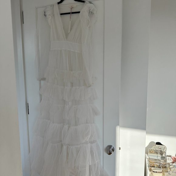 ❌SOLD❌LoveShackFancy Francoise V-neck Ruffled Tulle Dress White Tiered Sheer - Picture 6 of 15